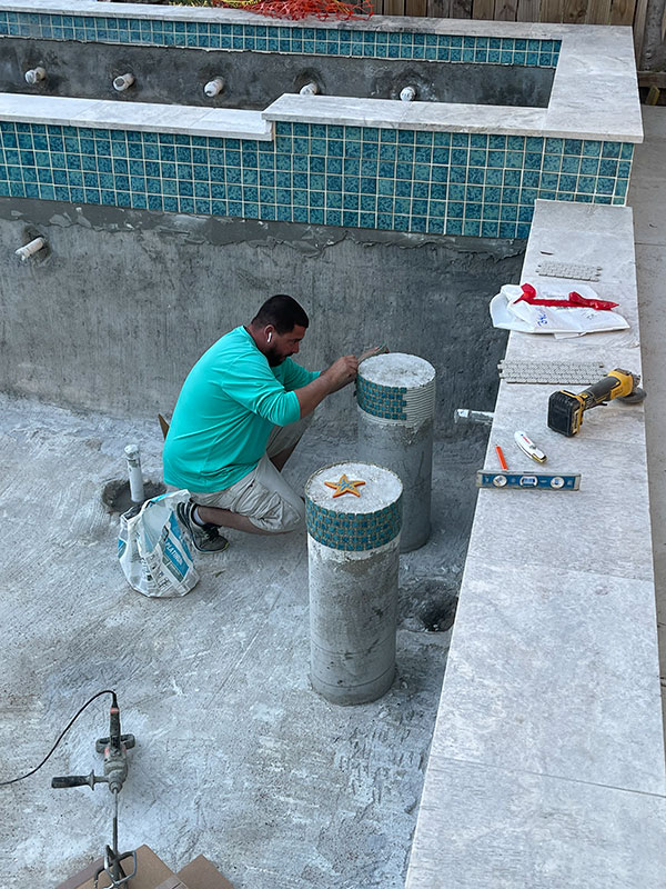tile work on bar stools